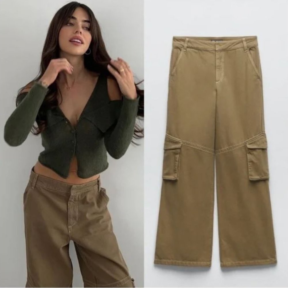NWT Zara Full Length Cargo Khaki Pants Bloggers fav
